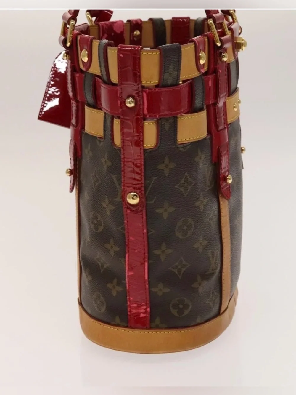 👜 LOUIS VUITTON Ruby Neo Bucket Tote Monogram Authentic Brown Red Shoulder Bag